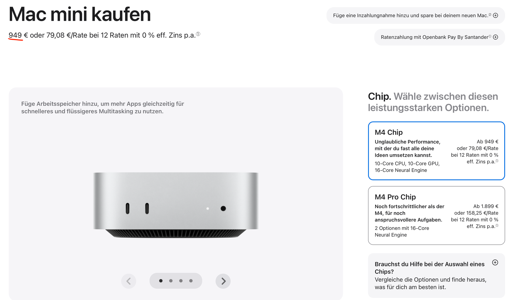 Mac Mini M4 Grundausstattung bei Apple.de 07/2026