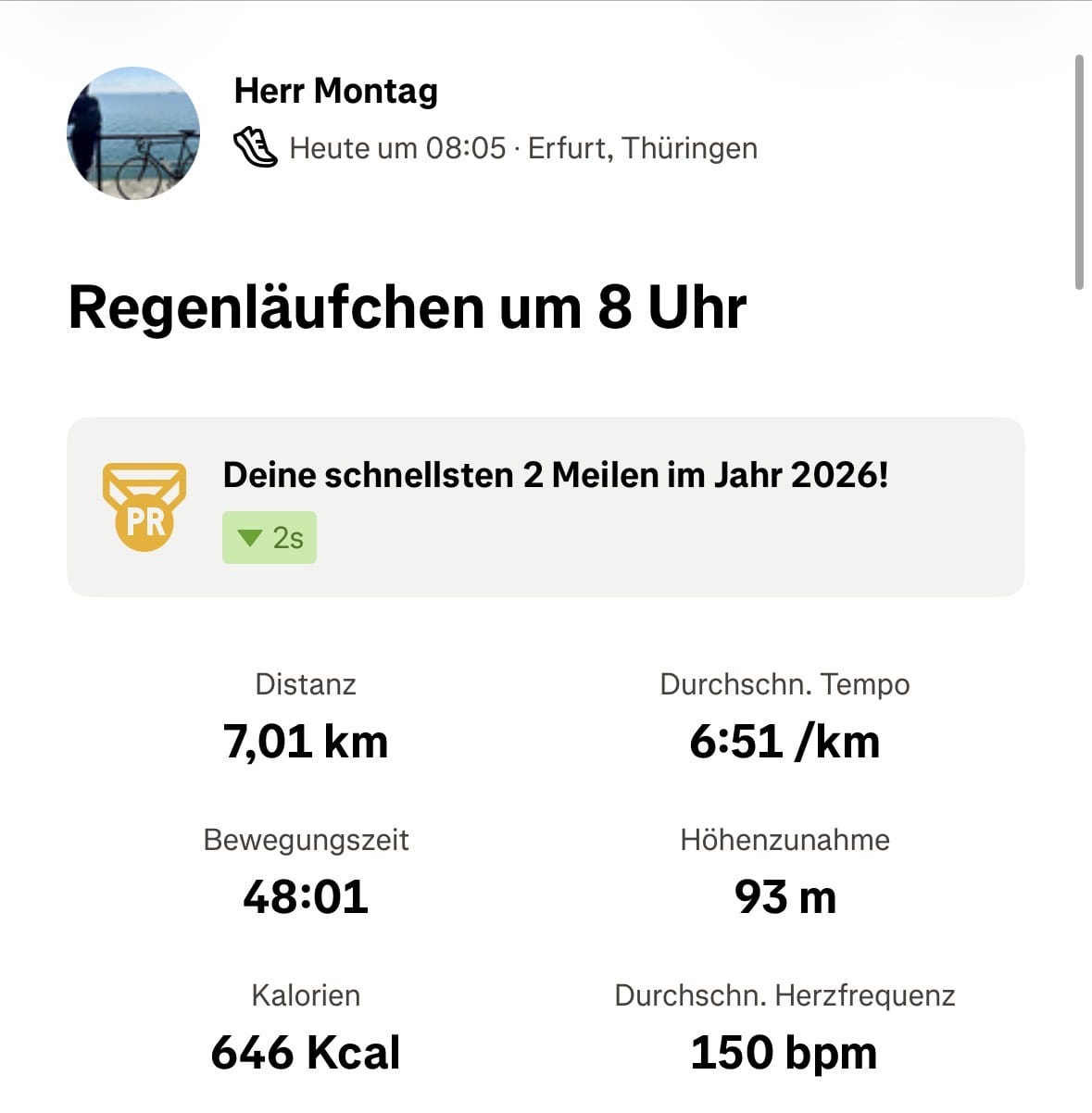 7 Km und ein 6:50er Schnitt