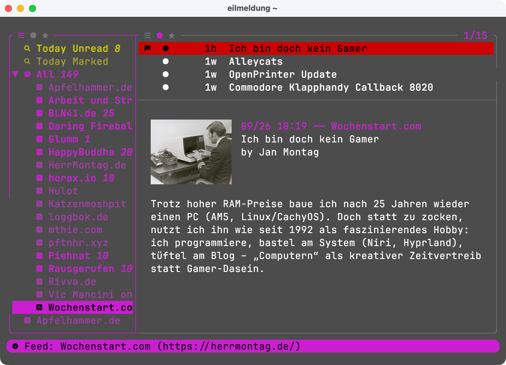 Eilmeldung TUI RSS Reader - er hat meine OPML geladen